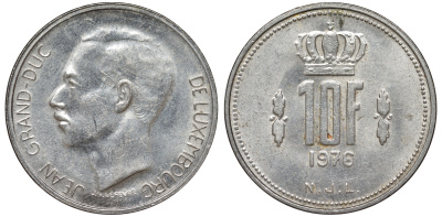 Люксембург 10 франков 1976 Герцог Жан (1964-2000) KM 57 никель 4144-135