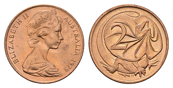 Австралия 2 цента 1979 Елизавета II (1952-2022), плащеносная ящерица (FRILLED LIZARD) KM 63 бронза UNC 181-343