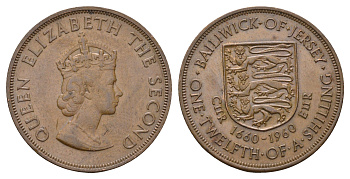 Джерси 1/12 шиллинга 1960 Елизавета II (1952-2022), 300 лет вступления на престол короля Карла II KM 23 бронза 4178-1012