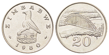 Зимбабве 20 центов 1980 KM 4 медно-никель UNC 4699-654