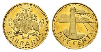 Барбадос 5 центов 1973 FM KM 11 латунь PROOF 112-156