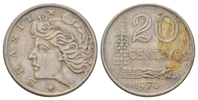 Бразилия 20 сентаво 1970 KM 579.2 медно-никель 4159-415