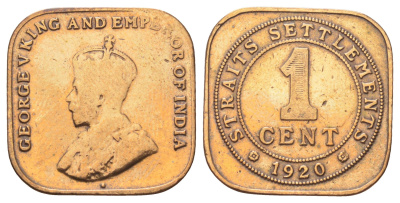 Стрейтс-Сетлментс (Стрейтс Сетлментс) 1 цент 1920 Георг V (1910-1936) KM 32 бронза 4697-1253