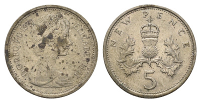 Великобритания 5 пенсов 1970 Елизавета II (1952-2022) KM 911, Spink 4233 (D1) медно-никель 4635-117