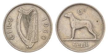Ирландия 6 пенсов 1960 собака, ирландский волкодав KM 13a медно-никель 4696-522