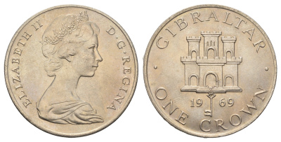 Гибралтар 1 крона 1969 Елизавета II (1952-2022), старый замок KM 4 медно-никель UNC 4578-633