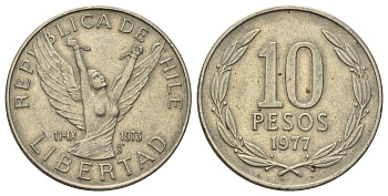 Чили 10 песо 1977 KM 210 медно-никель 4688-344