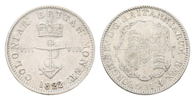 Британская Вест-Индия 1/8 доллара 1822 KM 2 серебро 413-5022