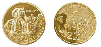 Польша 2 злотых 2005 MW, серия польские художники, Тадеуш Маковский (1882-1932) KM 541, Parchimowicz 961 латунь UNC 603-934