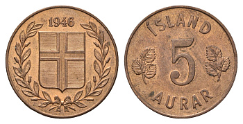 Исландия 5 эйре 1946 KM 9 бронза UNC 4695-517
