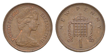 Великобритания 1 пенни 1980 Елизавета II (1952-2022) KM 915, Spink 4237 (B1) бронза 4674-428