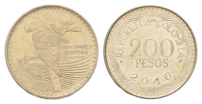 Колумбия 200 песо 2016 KM 297 медь цинк никель UNC 4686-444