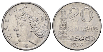 Бразилия 20 сентаво 1979 KM 579.1a нержавеющая сталь UNC 4150-557