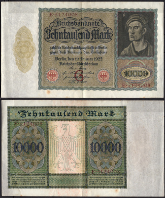 Германия 10000 марок 1922 Pick 70 бумага 2192-44-1-1