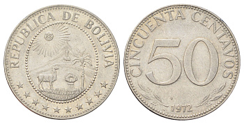 Боливия 50 сентаво 1972 KM 190 сталь плакированная никелем 4128-1054