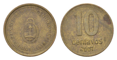 Аргентина 10 сентаво 2007 KM 107a сталь плакированная латунью 4679-814