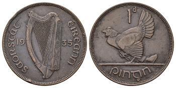 Ирландия 1 пенни 1935 курица с цыплятами KM 3 бронза 4512-912