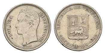 Венесуэла 50 сентимо 1965 Симон Боливар Y 41 никель 4669-626