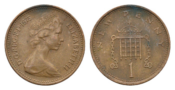 Великобритания 1 пенни 1975 Елизавета II (1952-2022) KM 915, Spink 4237 (B1) бронза 4685-153
