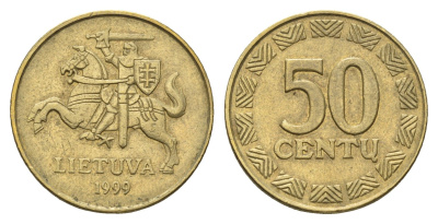 Литва 50 центов 1999 KM 108 никель латунь 4695-354