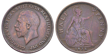 Великобритания 1/2 пенни 1934 Георг V (1910-1936) KM 837, Spink 4058 бронза 4698-957