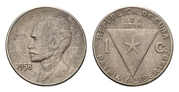 Куба 1 сентаво 1958 год-тип, Хосе Марти KM 30 медно-никель 4687-967