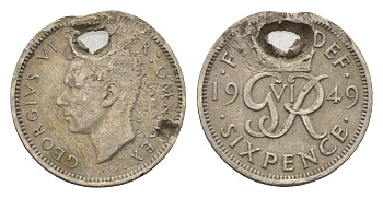 Великобритания 6 пенсов 1949 Георг VI (1936-1952) KM 875, Spink 4110 медно-никель 4697-958
