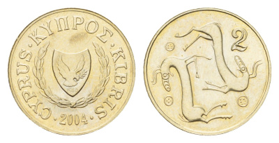 Кипр 2 цента 2004 KM 54.3 никель латунь UNC 4685-632