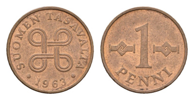 Финляндия 1 пенни 1963 KM 44 медь 4684-166