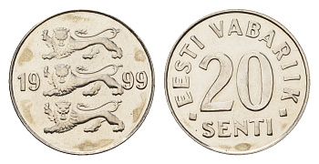 Эстония 20 сентов 1999 KM 23a сталь плакированная никелем UNC 4694-1239