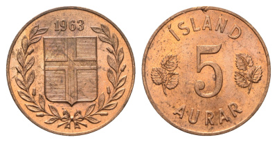 Исландия 5 эйре 1963 KM 9 бронза UNC 4695-522