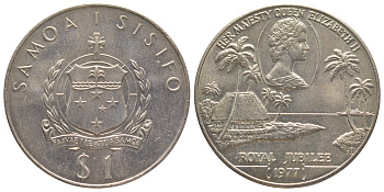Самоа 1 тала 1977 25 лет правления Королевы Елизаветы II KM 24 медно-никель UNC 1066-15-21