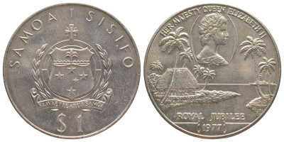 Самоа 1 тала 1977 25 лет правления Королевы Елизаветы II KM 24 медно-никель UNC 1066-15-21
