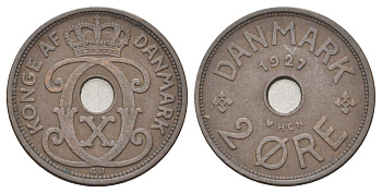 Дания 2 эре 1927 NCH, Кристиан X (1912-1947) KM 827 бронза 4701-632