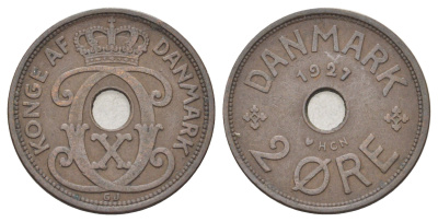 Дания 2 эре 1927 NCH, Кристиан X (1912-1947) KM 827 бронза 4701-632