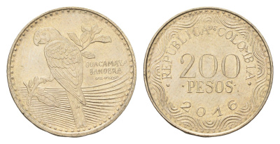 Колумбия 200 песо 2016 KM 297 медь цинк никель UNC 4686-453