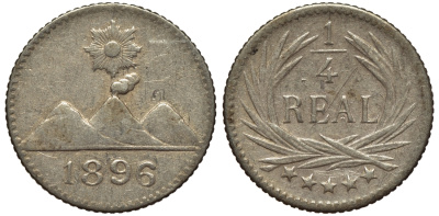 Гватемала 1/4 реала 1896 5 звезд, Испанское правление KM 162 серебро 66-561