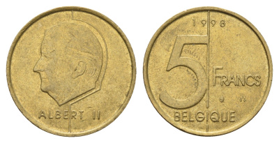 Бельгия 5 франков 1998 Belgique, Альберт II KM 189 алюминиевая бронза 4629-425