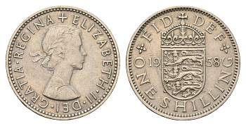 Великобритания 1 шиллинг 1958 Елизавета II (1952-2022), Английский герб KM 904, Spink 4147 медно-никель 4699-511