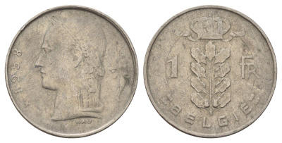 Бельгия 1 франк 1958 Belgie KM 143 медно-никель 4684-814