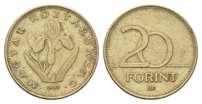 Венгрия 20 форинтов 1995 BP KM 696 никель латунь 4619-1216