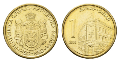 Сербия 1 динар 2005 KM 39 никель латунь UNC 4689-968