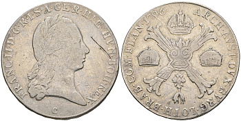 Австрийские Нидерланды 1 кроненталер 1796 C (Прага), Франц II (1792-1835) KM 62 серебро 1066-20-21