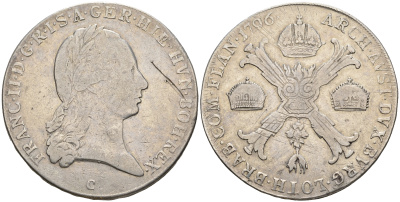 Австрийские Нидерланды 1 кроненталер 1796 C (Прага), Франц II (1792-1835) KM 62 серебро 1066-20-21