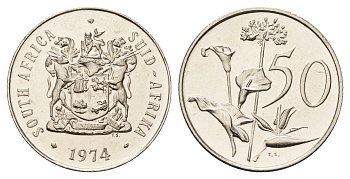 ЮАР 50 центов 1974 Зантедеския Эллиота (калла), герб KM 87 никель PROOF 4622-1111