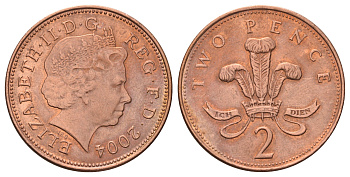 Великобритания 2 пенса 2004 Елизавета II (1952-2022) KM 987, Spink 4690 (C5) сталь плакированная медью 4671-551