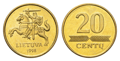 Литва 20 центов (сентов) 1998 KM 107 никель латунь UNC 4689-1138