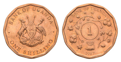 Уганда 1 шиллинг 1987 KM 27 сталь плакированная медью UNC 4513-347