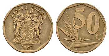 ЮАР 50 центов 1997 Зантедеския Эллиота (калла), герб KM 163 сталь плакированная бронзой 4687-733