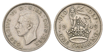 Великобритания 1 шиллинг 1949 Георг VI (1936-1952), Английский герб KM 876, Spink 4108 медно-никель 4187-1253